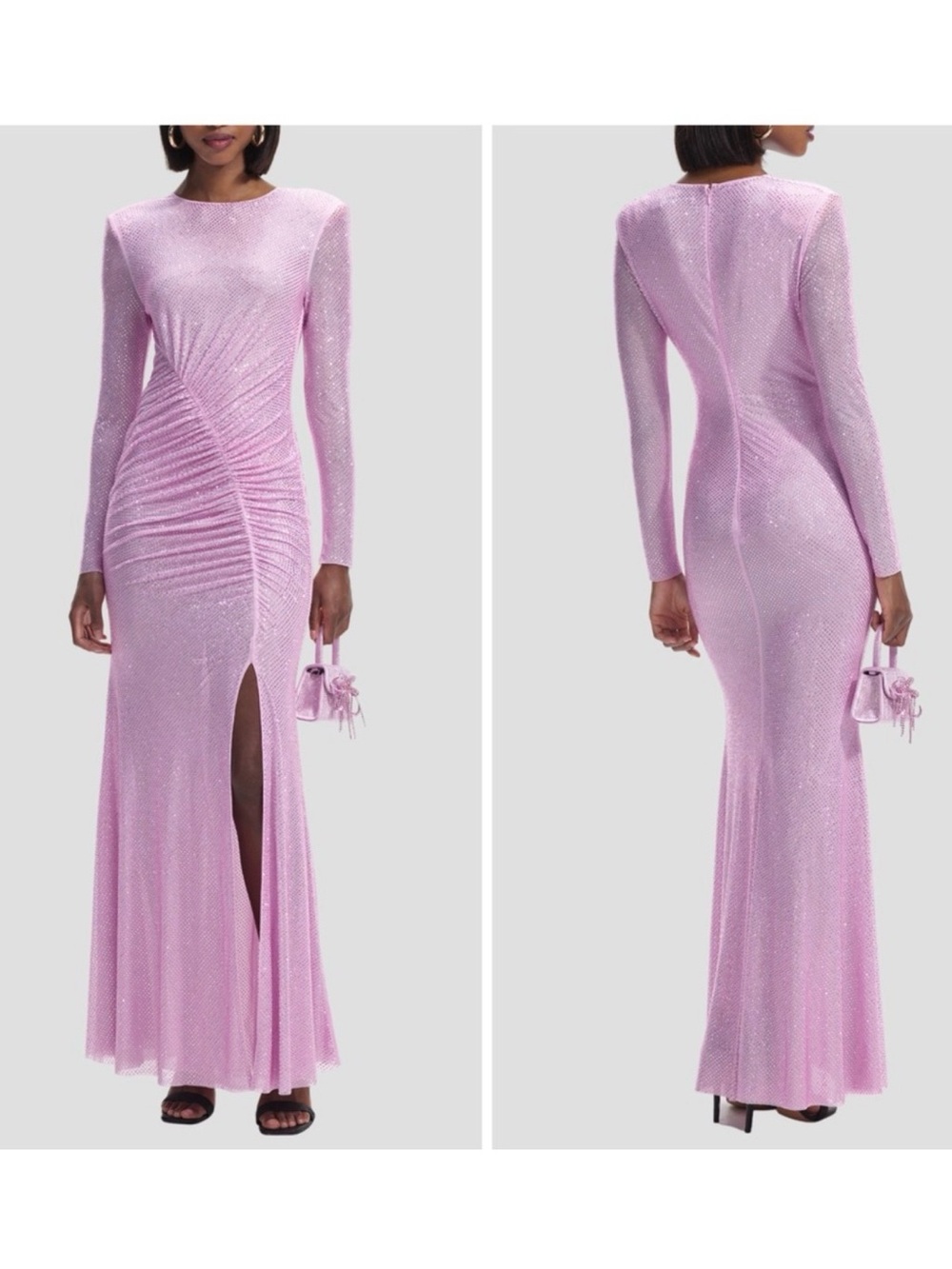 Self Portrait Pink Rhinestone Mesh Maxi Dress-Worn Once